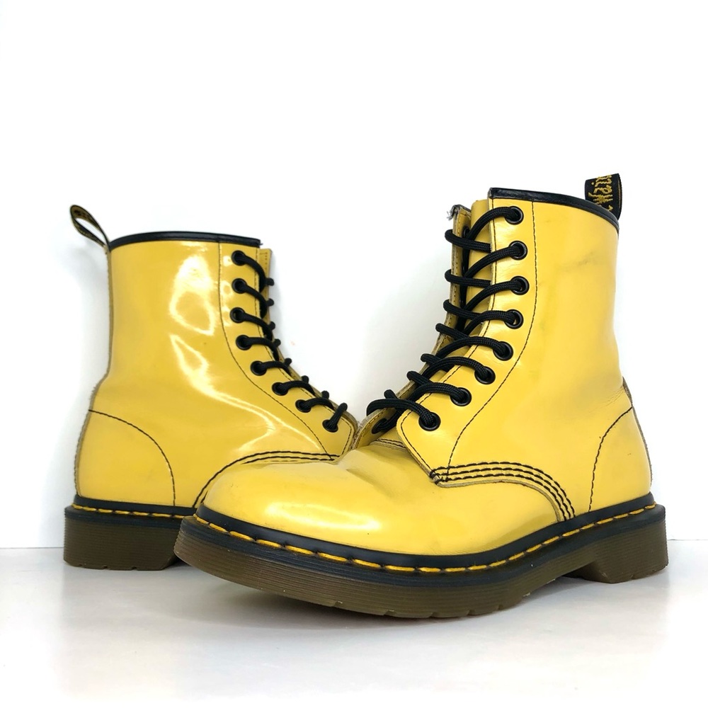 Dr Martens 1460 Pascal Patent Yellow Ankle Boots Women’s 7 Shoes - Picture 2 of 13